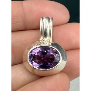 Sterling Silver Purple Pendant Signed LT
